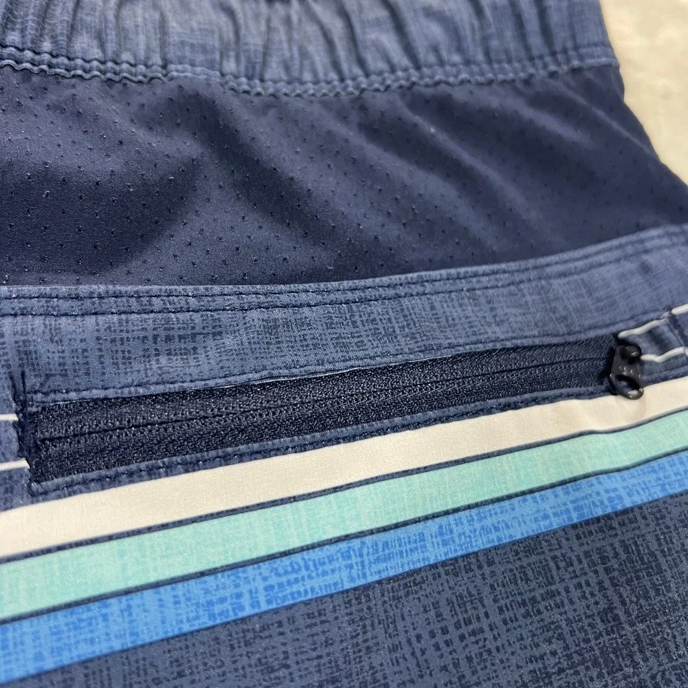 SPEEDO Swim Trunks Mens Large Blue Striped Board Shorts 7778275 Stretch